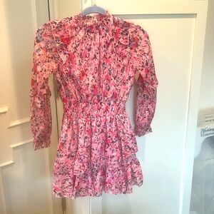 Aqua girls long sleeve ruffle pink print dress Size Large